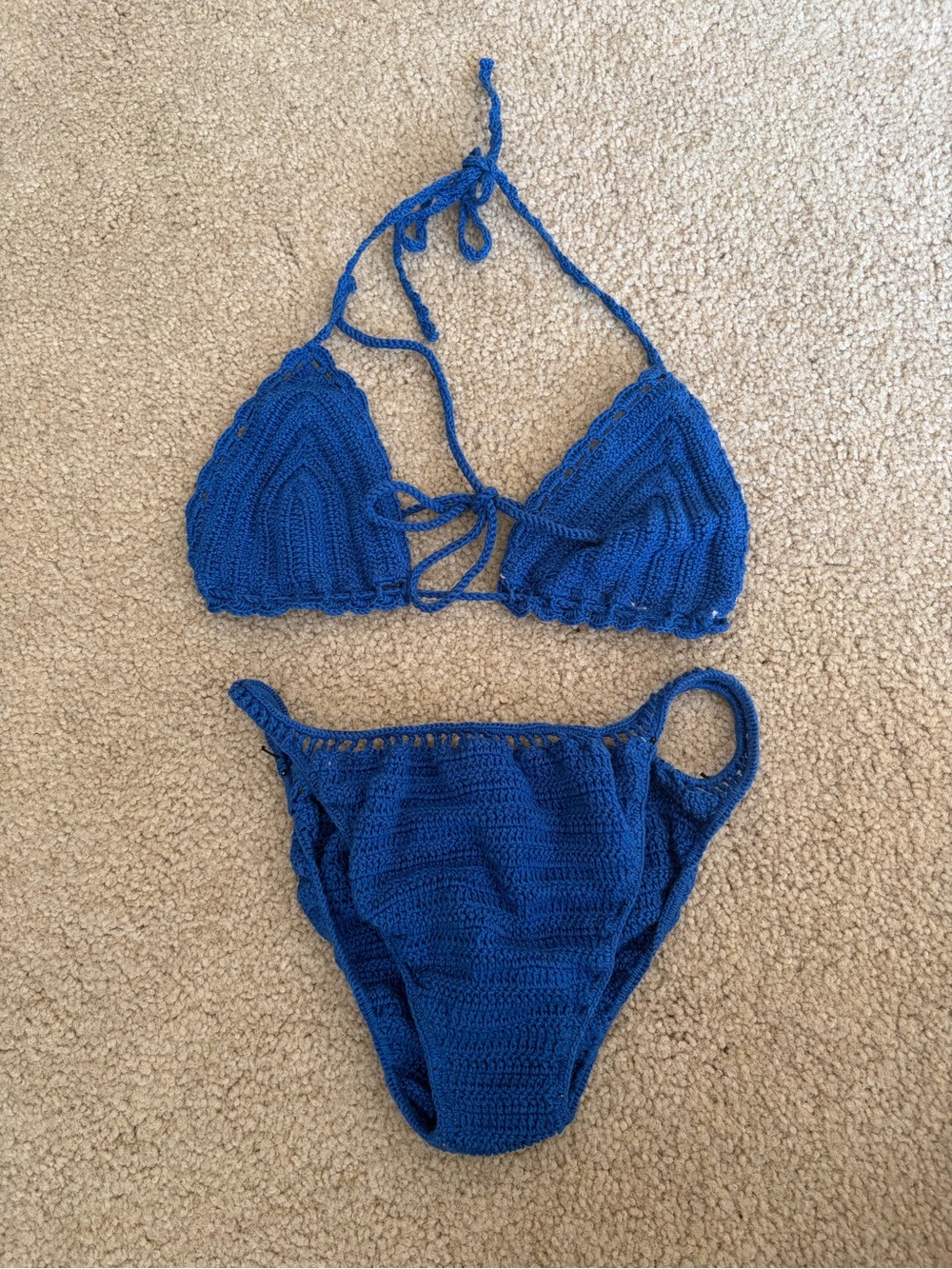 Anna kosturova crochet blue y2k girly beach swim bikini two piece size medium